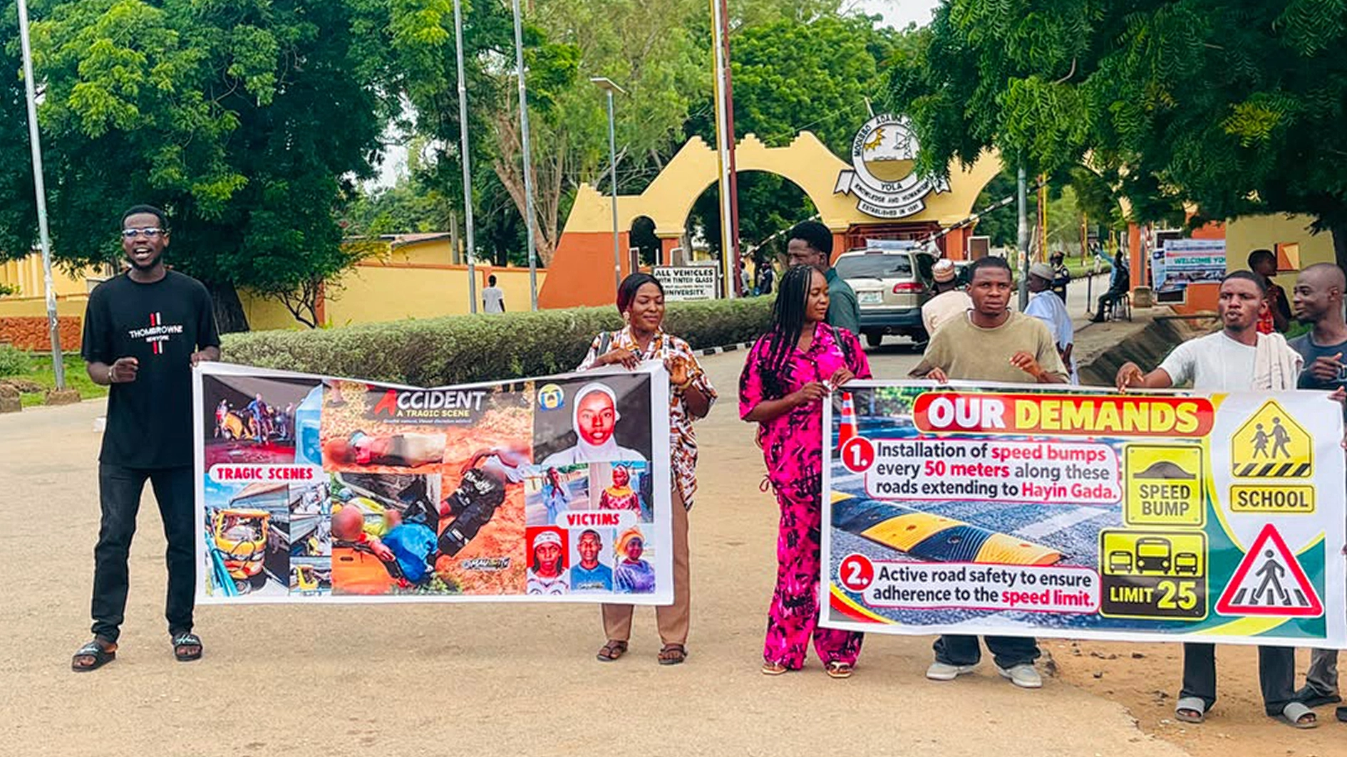 Yola varsity students protest, demand speed bumps after deadly crashes